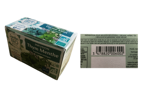 code barres infusion thym menthe Jardin Bio